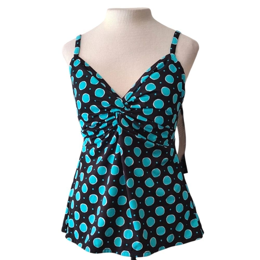 NWT Miracle Suit Polka Dot Black Tankini Top Size 14